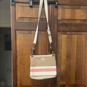 Fossil Tan and Pink Crossbody Bag